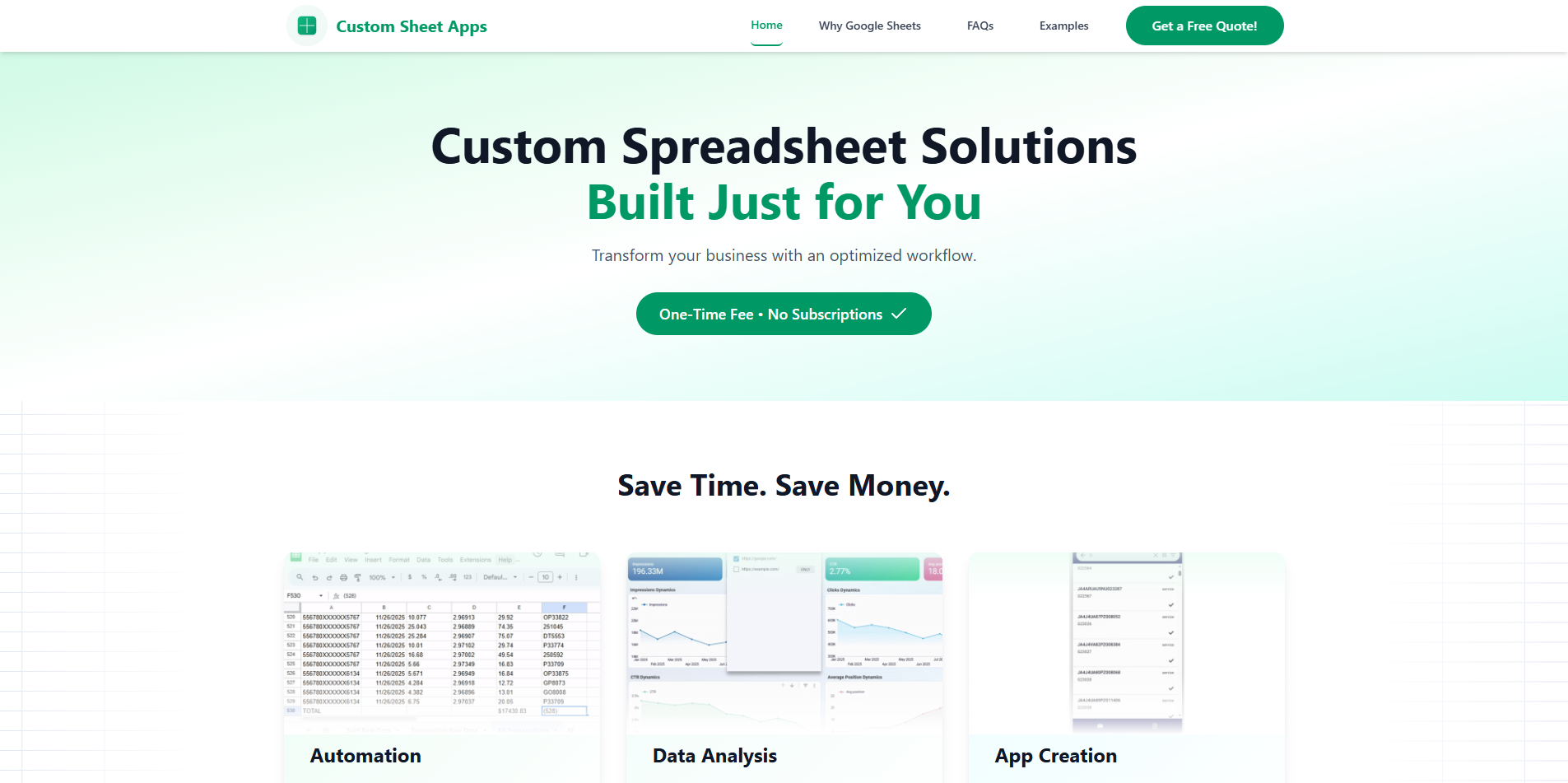 Custom Sheet Apps website screenshot