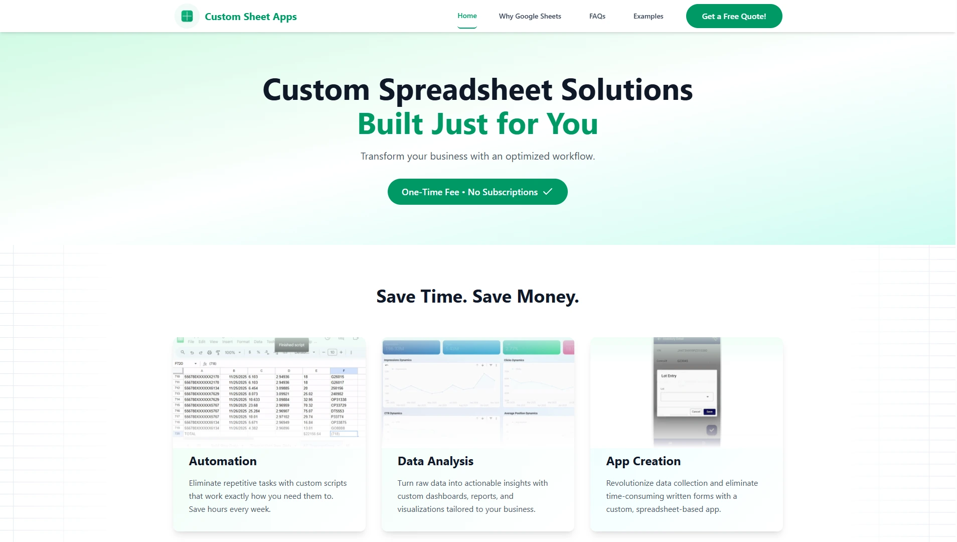 Custom Sheet Apps website screenshot